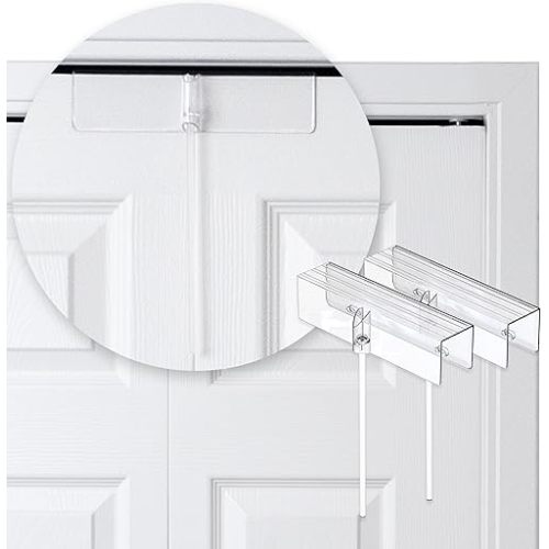 (2- Pack) - Safety Innovations Bi-fold Door Lock - Closet Protection Child and Pet Proof Bi-fold Door Lock - Tool-Free Installation - Unbreakable Clear Polycarbonate - For 1 3/8 " Thick Wood Doors