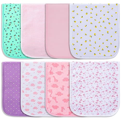 Hakochia Burp Cloths for Baby Girls Organic Cotton Large Burp Clothes Extra Absorbent Soft Burping Rags Spit Up Cloth Sets for Newborns 8 Pack