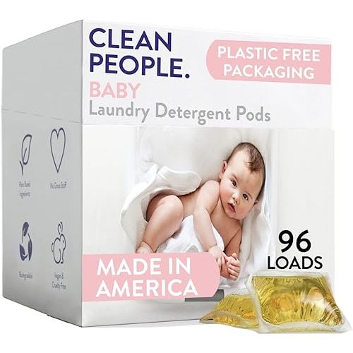 The Clean People Laundry Detergent Pods - Recyclable Packaging, Hypoallergenic, Stain Fighting - Ultra Concentrated, Laundry Soap - Baby (Unscented), 96 Pack