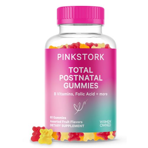 Pink Stork Total Postnatal Vitamin Gummies for Women, Postpartum Recovery and Lactation Support with Folic Acid, Vitamin B6, and Vitamin C, Postpartum Essentials - 60 Gummy Vitamins
