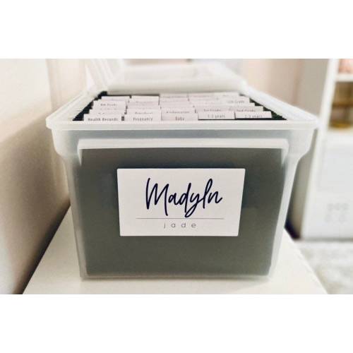 Milestone Tote Labels - Milestone Tote Name decal and Folder Labels DIY Kit - Sticker Name -Kids memory box - Child file DIY Baby Memory Box