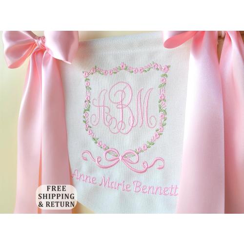 Custom Baby Banner For Hospital Door Sign & Nursery, Monogram Baby Announcement Banner, Embroidered Baby Name Banner for Baby Shower Gift