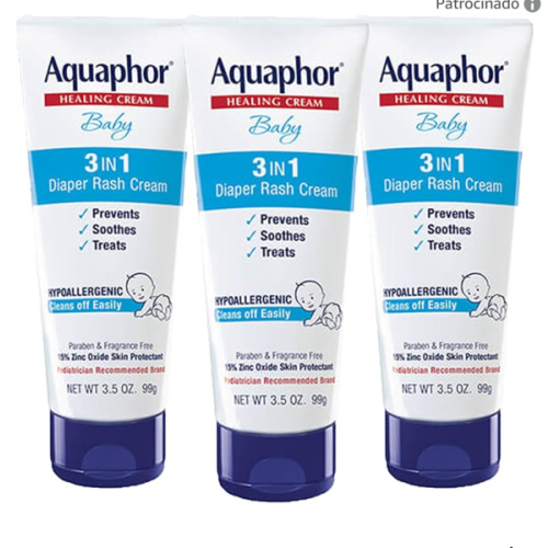 Aquaphor Baby Diaper Rash Cream, 3-in-1 Diaper Rash Relief, 3.5 Oz Tube, (Pack of 3)