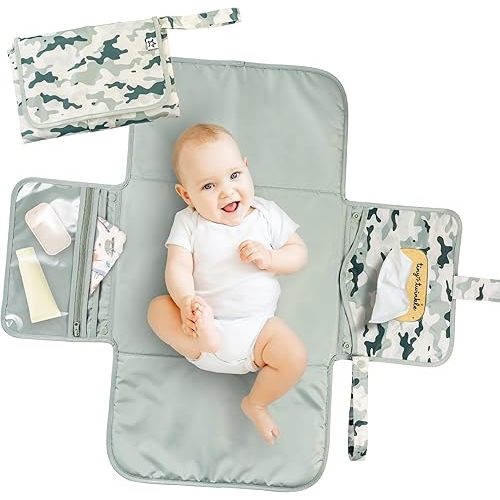 Tiny Twinkle Portable Diaper Changing Pad | Waterproof, Wipeable & Compact Baby Changing Pad for Travel | Smart Wipes Pocket & Organized Storage| Newborn Shower Gift (Camouflage)