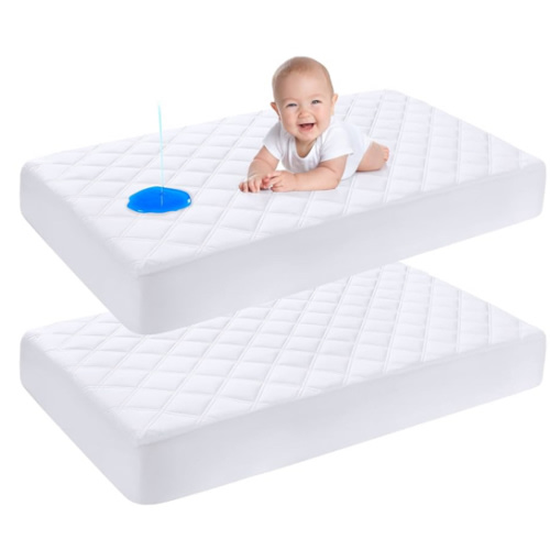 Yoofoss Waterproof Crib Mattress Protector 2 Pack, Quilted Crib Mattress Pad Cover Ultra Soft and Breathable, Machine Washable Toddler Mattress Protector for Standard Baby Crib Size 52''x28''