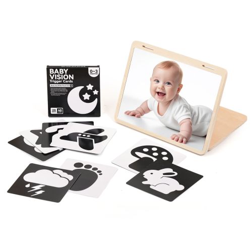 IEATFO Tummy Time Play Set Adjustable Angle, Double-Sided Design, Montessori Tummy Time Toys Large Baby Safe Mirror and Card Dis