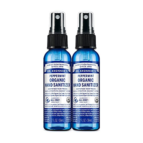 Dr. Bronner's - Organic Hand Sanitizer Spray (Peppermint, 2 Ounce, 2-Pack) - Simple & Effective Formula, Cleanses & Sanitizes, No Harsh Chemicals, Moisturizes & Cleans Hands