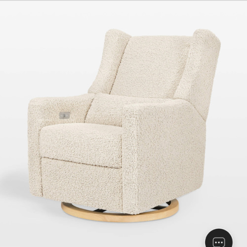 Babyletto Kiwi Almond Teddy Loop Nursery Power Glider Recliner Chair with Light Wood Base