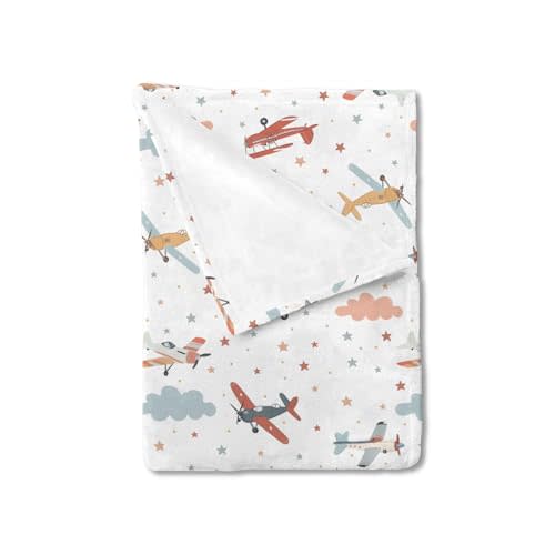 Unisex Plane Nursery Baby Throw Gift Blanket for Boys Girls, Cartoon Planes Clouds Stars Pattern Swaddle Receiving Bed Blanket for Newborn Toddlers Kids-30x40