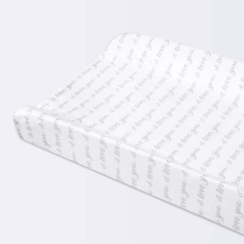 Plush Changing Pad Cover I Love You Script - Gray/White