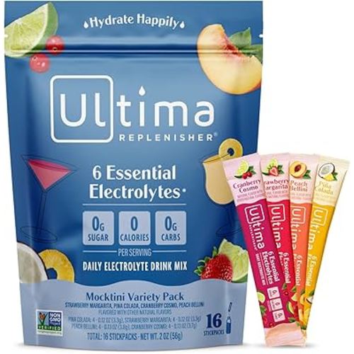 Ultima Replenisher Daily Electrolyte Drink Mix – Mocktini Variety, 16 Packets – Hydration Packets with 6 Key Electrolytes & Trace Minerals – Keto Friendly, Non- GMO & Sugar-Free Electrolyte Powder