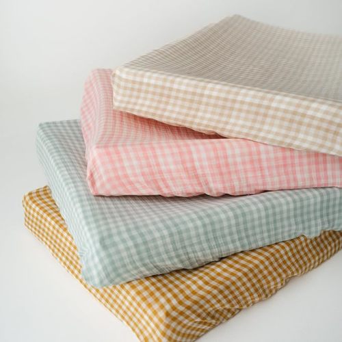TISU Muslin Changing Pad Cover for Baby Girls Boys, Premium Soft Breathable Cotton in Gingham Pattern, Diaper Change Table Pad Cover (Beige Gingham)