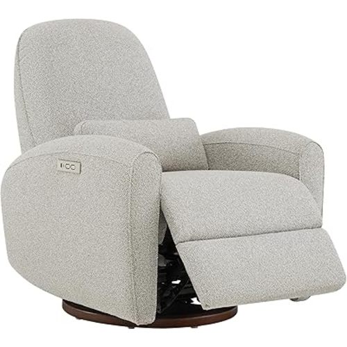 Watson & Whitely Swivel Recliner Chairs, Nursery Rocking Chairs Recliner Glider with Pillow Lumbar Support Charging Ports & Solid Wood Base for Living Room, Grey