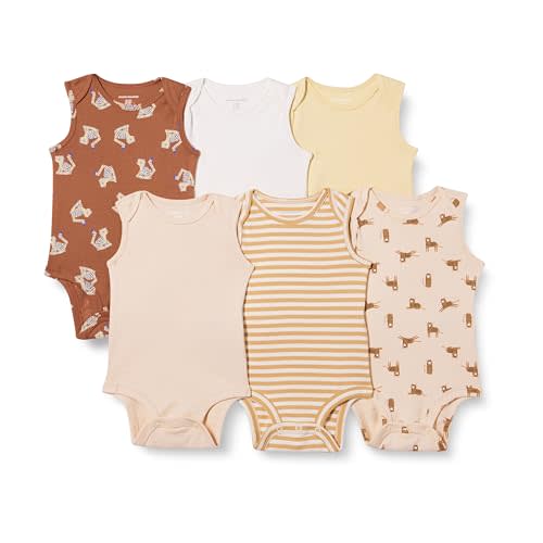 Amazon Essentials Unisex Babies' Sleeveless Bodysuits, Pack of 6