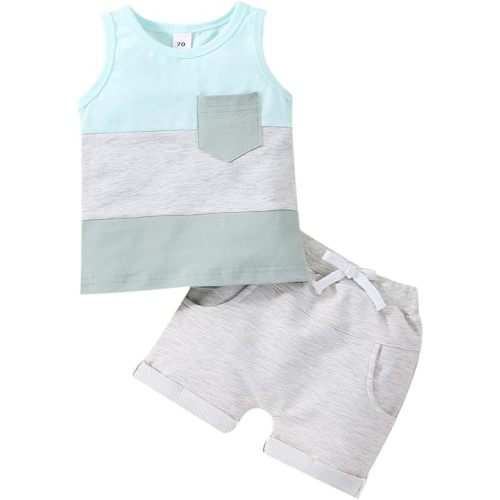 Kupretty Baby Boy Summer Clothes Sleeveless Tank Tops Vest T-Shirt + Casual Shorts Toddler Outfits Set