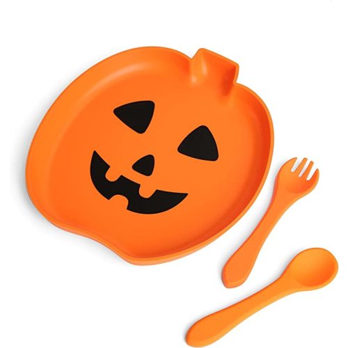 Halloween Pumpkin Silicone Baby & Toddler Plates Set With Fork & Spoon - Feeding Set