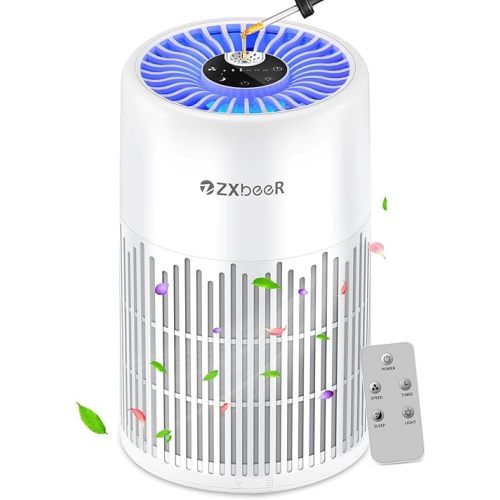 ZXBEER H13 True HEPA Air Purifier with Remote Control, Night Light, Timer, Sleep Mode, Quiet Air Cleaner for Baby, Living Room, Kitchen (White)