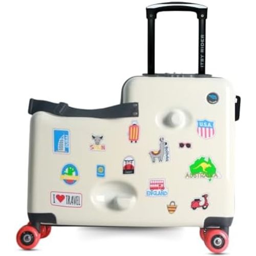 2025 Itsy Rider 20" Ride-on Suitcase for Kids with Double Spinner Red Wheels (Beige Traveler)