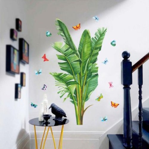 Green Plants Wall Stickers, Removable PVC Fresh Leaves Stick Wall Decals, Creative Murals Paper for Decor Girls Boys Kids Nursery Baby Home Living Room Bedroom Kitchen