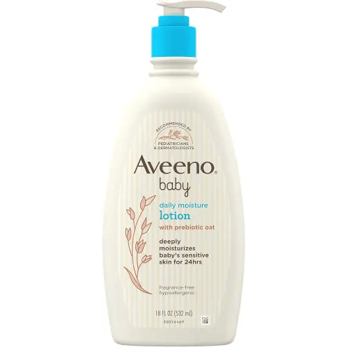 Aveeno Baby Daily Moisture Body Lotion for Sensitive Skin, Hypoallergenic Moisturizing Baby Lotion with Nourishing Oatmeal to Deeply Moisturize Baby's Skin, Fragrance-Free, 18 fl. oz