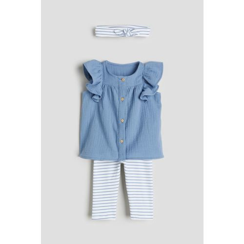 3-piece Cotton Set, Dusty blue/striped