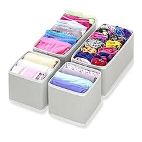 Simple Houseware Foldable Cloth Storage Box Closet Dresser Drawer Divider Organizer Basket Bins for Underwear Bras, Beige (Set of 12) - 4L / 4M / 4S