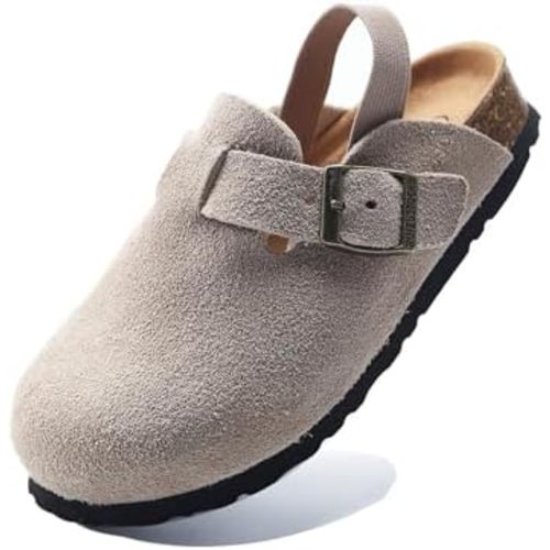 Boys Girls Suede Clogs Unisex Toddler Slip-on Slippers Kids Outdoor Indoor Flat Shoes Classic Cork Adjustable Buckle Mules Cute Sandals