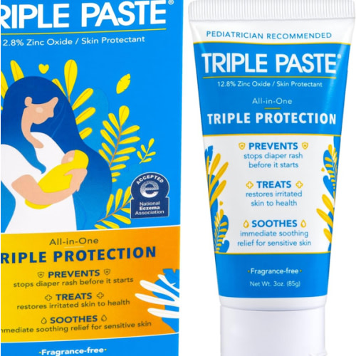 Triple Paste Diaper Rash Cream for Baby - 3 oz Tube - Zinc Oxide Ointment Treats, Soothes and Prevents Diaper Rash - Pediatrician-Recommended Hypoallergenic Formula with Soothing Botanicals