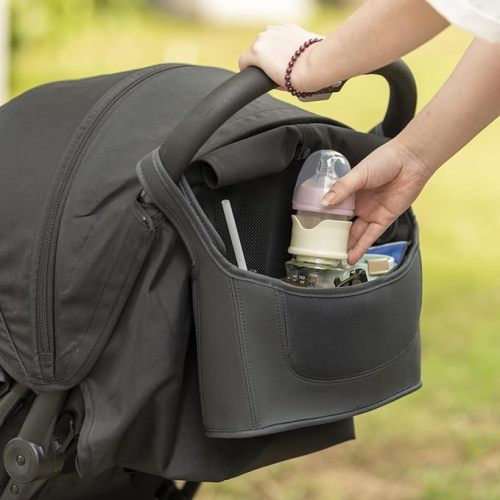Stroller Organizer for Stroller Cup Holder, Stroller Bag Fits for Uppababy and Nearly Any Stroller, with Detachable Adjustable Shoulder Strap, Black