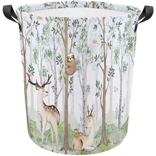 Watercolor Woodland Animals Baby Laundry Hamper,laundry Basket,Waterproof Storage Bin for Bedroom,Clothes Organizer Basket,Toys Box,Room Decor