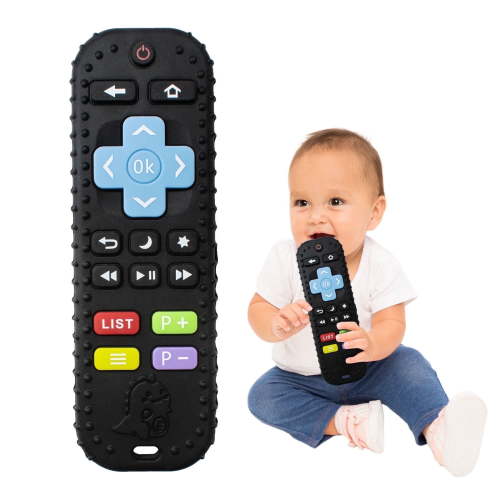 Oulastool Soft Silicone Baby Teething Toys with Remote Control Shape, TV Remote Relief for Infant Toddlers, BPA Free - Black