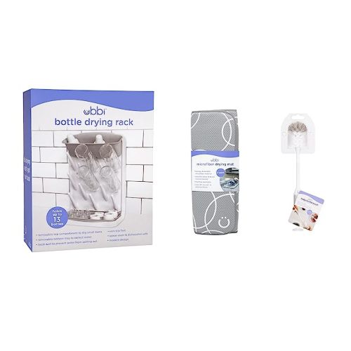 Ubbi Vertical Bottle Drying Rack, Bottle Brush & Microfiber Drying Mat Bundle, Newborn Baby Essentials, Baby Registry Must Haves, New Parent Gifts, Gray - Gray Bottle Drying Rack, Bottle Brush & Microfiber Drying Mat