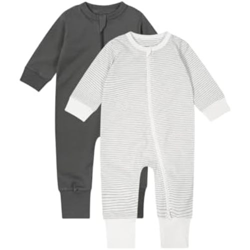 Teach Leanbh Baby Boys Girls 2-Pack Footless Pajamas Cotton 2 Way Zipper Long Sleeve Romper Jumpsuit Sleep and Play