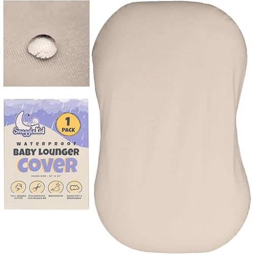 100% Waterproof Baby Lounger Cover - 2-Ply Organic Cotton Slipcovers Keep Your Lounger Clean & Your Baby Comfy - Machine Washable - (Lounger Not Included) - Cream