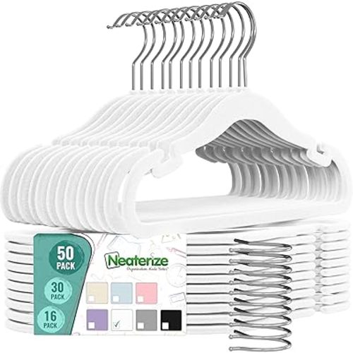 Velvet Kids Hangers 50 Pack - White Toddler Hangers with Notches, Heavy Duty Non-Slip Velvet Baby Hanger