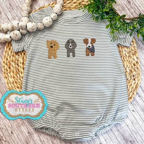 Cute Dog Baby Romper, Dog Lover Baby Outfit, Embroidered Dogs Baby Romper, Stitched Dogs Baby Bubble