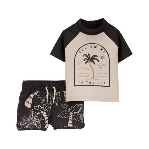Baby 2-Piece Palm Tree Rashguard Set - 18M - Style,Black