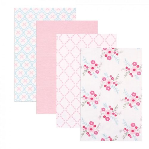 Luvable Friends Baby Girl Cotton Flannel Receiving Blankets, Floral 4-Pack, One Size