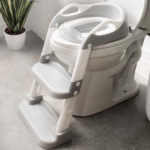 Jool Baby Potty Training Seat with 2 Step Ladder for Toddlers – Splash Guard, Adjustable Height (Gray)