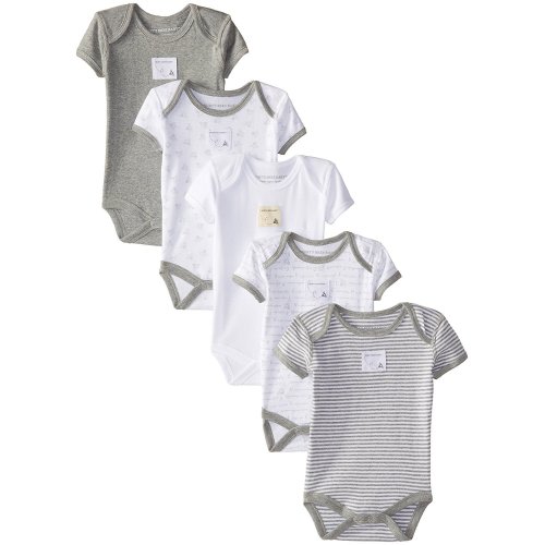 Burt's Bees Baby Baby, 5-Pack Long Short Sleeve One-Piece Bodysuits, Organic Cotton, Heather Grey Prints, 0-3 Months