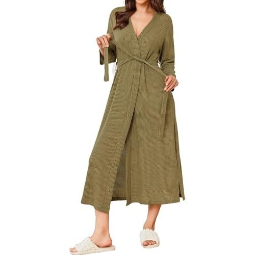 Ekouaer Women's Robe Long Waffle Knit Bathrobe Lightweight Soft Kimono Robes Loungewear S-XXL