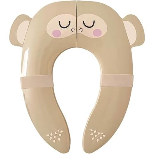 Hippypotamus Travel Potty Seat for Toddler - Folding Potty Training Seat - Portable Toilet Seat Cover for Baby & Kids (BEIGE Monkey)