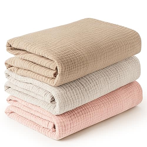 Konssy 3 Pack Muslin Swaddle Blankets for Unisex, Newborn Receiving Blanket, Large 47 x 47 inches, Soft Breathable Muslin Baby Swaddles for Boys & Girls