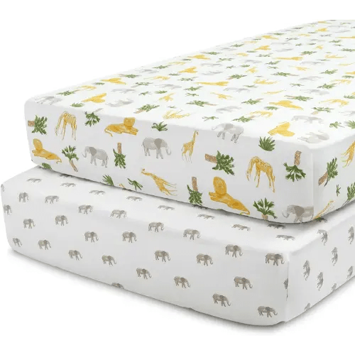 Delta Children Fitted Crib Sheets for Girls and Boys - Crib Sheet for Standard Crib and Toddler Mattresses - 28x52 Inch (Pack of 2), Safari Friends