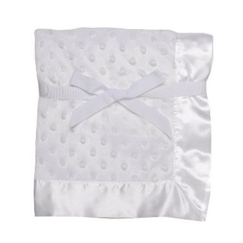 Baby Starters White Textured Embossed Dot 2-Ply Baby Blanket with Satin Trim
