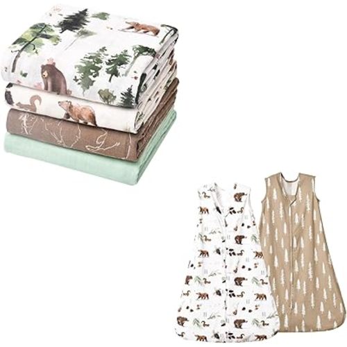 david's kids Baby Muslin Swaddle Blankets & Cotton Baby Sleep Sack 6-12 Months