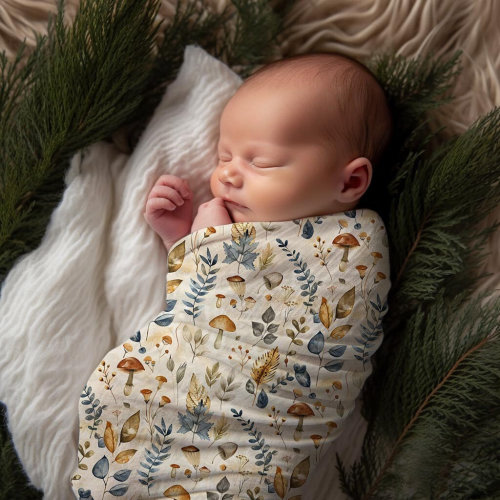 Autumn Mushrooms Swaddle Set, Woodland Baby Blanket, Gender Neutral Newborn Outfit, Boy Knot Hat, Girl Headband / Bow, Forest Theme Shower