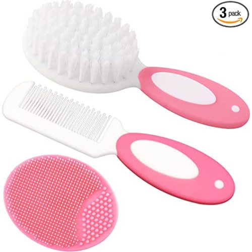 Baby Hair Brush, Cradle Cap Brush, Baby Hair Comb, Baby Hair Brush and Comb Set for Newborns & Toddlers, Baby Brush Soft Bristles, Ideal for Cradle Cap, Perfect Baby Registry Gift (Pink)