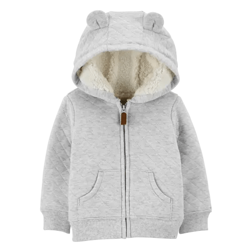 Grey Baby Sherpa-Lined Hooded Jacket