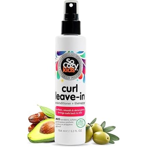 SoCozy Leave In Conditioner Spray (5.2 Fl Oz) Paraben-Free Detangler for Kids' Curly Hair, Deep Conditioner & Tangle-Free Curls, Gentle & Nourishing with Keratin, Vitamin B5, Olive Oil & Jojoba Oil